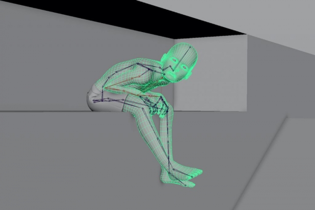 Diego Marcon, Monelle, 2017. Sviluppo CGI; il ragazzo; modello 3D with wireframe e controlli per l’animazione (rig); screengrab. Courtesy dell’artista